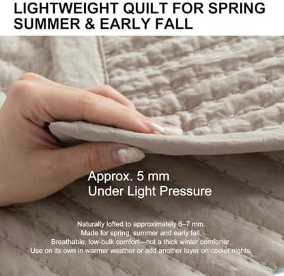 Oversized Queen Quilt Set 102 x 106 in, Lightweight, Oatmeal