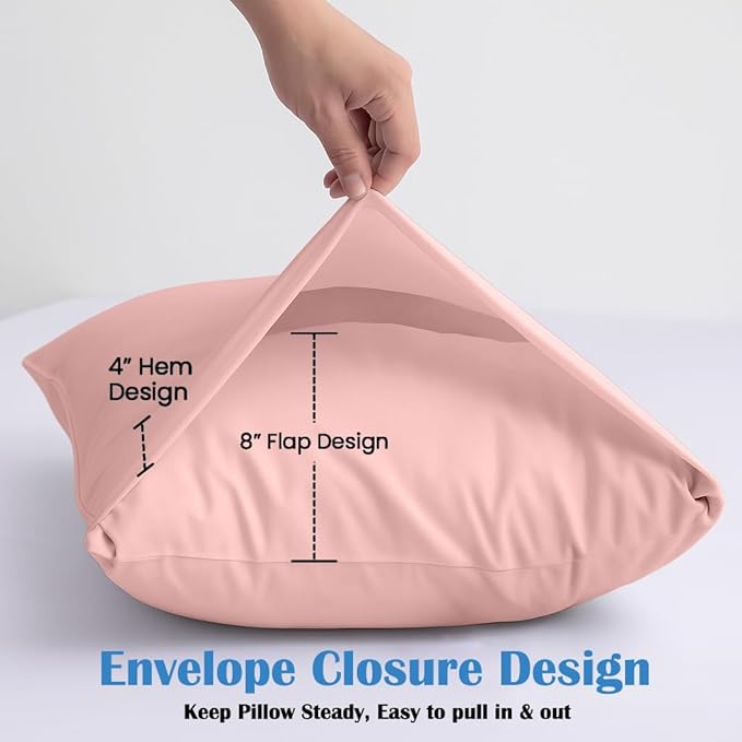 Comfort Beddings Standard Pillowcases Set of 4 – 100% Organic Cotton, 600 Thread Count Sateen, Soft & Comfy Pillow Covers with Envelope Closure, Blush, Standard Size 20 x 26 Inches