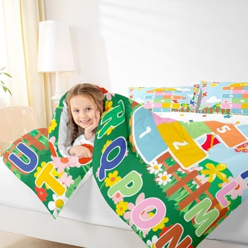 jejeloiu Number Learning Kids Comforter Set Twin Size Alphabet ABC Bedding Set Colorful Educational Duvet Quilt for Kids Boys Girls Bedroom Decor Microfiber Ultra Soft Breathable