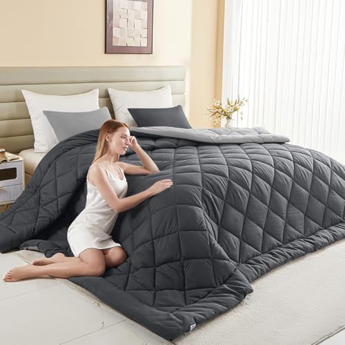 120x98 Oversized King Comforter,Super King Size Comforter Oversized, All Season Soft Lightweight Quilt Down Alternative Duvet Insert with 8 Corner Tabs, Dark Grey/Grey