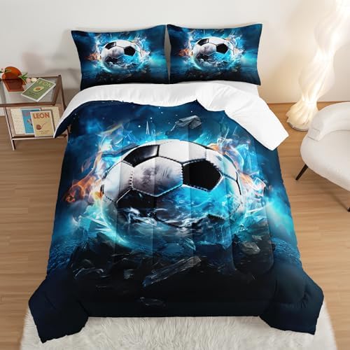Soccer Bedding Comforter Set Full Size with 2 Pillowcases.