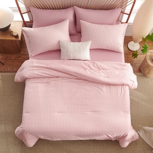 Nayoroom Pink Gingham Comforter Set Twin Plaid Checkered Dorm Bedding