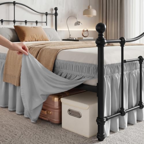 RIMELA Bed Skirt with Split Corners, King, 15 Inch Drop, Ice Grey