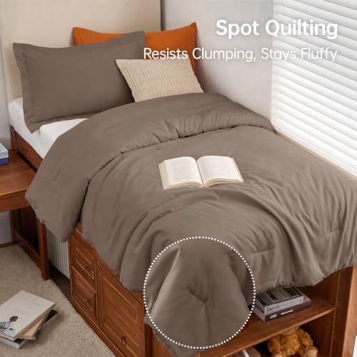 MUXHOMO Twin/Twin XL Comforter Set, All Season Ultra Soft Down Alternative Bedding - 3 Piece Lightweight Bed Set Includes 1 Comforter (68"x88") and 1 Pillow Shams (20"x26"), Brown