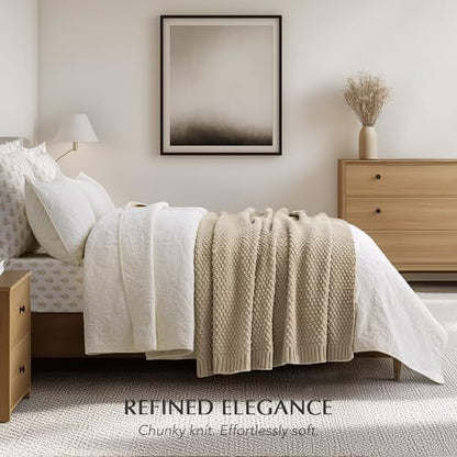 EVERGRACEHOME Chunky Chenille Knit Throw Blanket, 60 x 80, Sand Dune