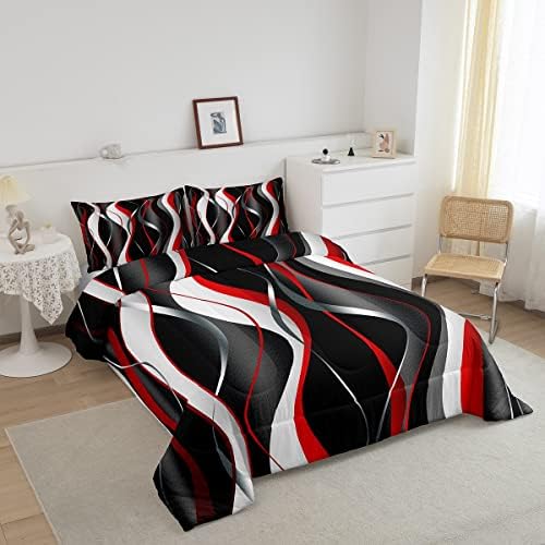 Feelyou Red Grey Black Comforter Set Geometric Spiral Pattern Duvet Set for Kids Boys Girl Modern Abstract Inner Fill Bedding Set Grey White Comforter 1 Comforter Set with 1 Pillowcase Twin Size