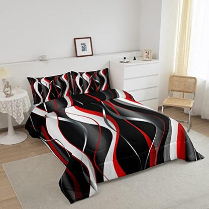 Feelyou Red Grey Black Comforter Set Geometric Spiral Pattern Duvet Set for Kids Boys Girl Modern Abstract Inner Fill Bedding Set Grey White Comforter 1 Comforter Set with 1 Pillowcase Twin Size