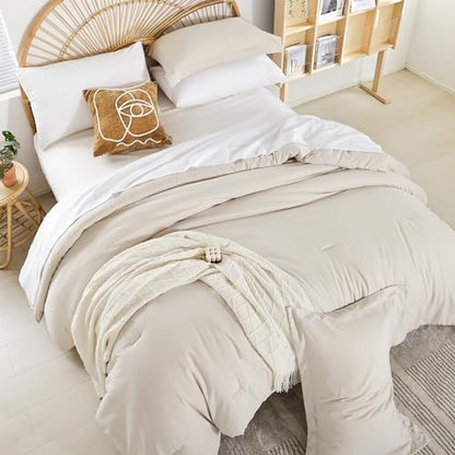 weigelia Beige King Comforter Set with Sheets - 7 Pieces Bed in a Bag King
