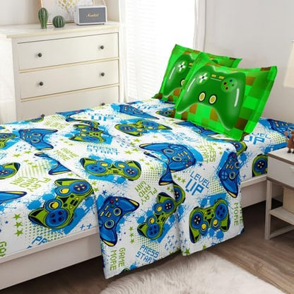 Twin Size Gaming Bedding Set for Teens Boys 5 Pieces Bed in A Bag