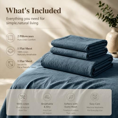 MEISHANG 100% French Linen Sheets California King,4 Pcs,18-24" Deep Pocket