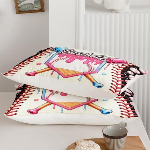 BSNTHO Baseball Full Size, Comforter Set Ice Cream Kids Comforter 3Pcs