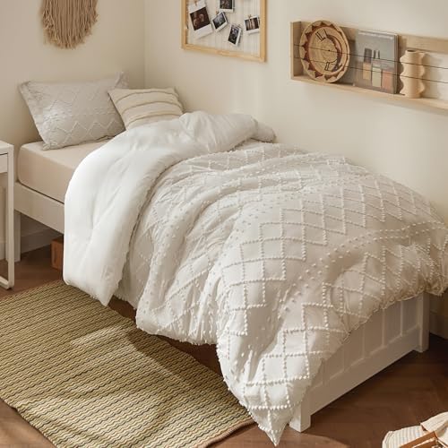 Bedsure Boho Tufted Beige Twin XL Comforter Set, Farmhouse-Style Bedding