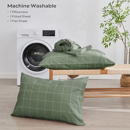 JELLYMONI 100% Cotton Sheet Set, Green Plaid, Twin