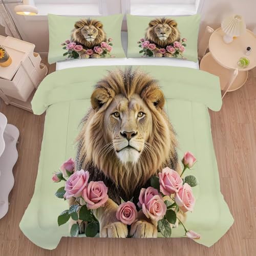 Rose Lions Bedding Set Twin Mint Green Comforter for Girls