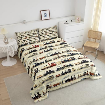 Feelyou Kids Vintage Train Comforter Set Queen Size Boys Girls