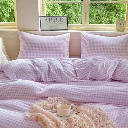 NSNLGSGC Pink Gingham Duvet Cover Set, King