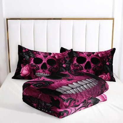 Skull Comforter Twin Size,Skull Kids Comforter Set,3Pcs Bedding Set Printed Comforter with 2 Pillowcases,Down Alternative,Soft and Lightweight,for All Seasons