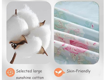 Zusbest 100% Cotton Blue Floral Pillowcases Standard Size Set of 2, 19''×29'', Queen Size Pink Rose Flower Printed Reversible Pillow Covers Soft Envelope Queen Pillowcase Protectors