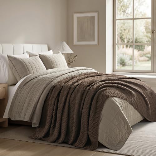 EVERGRACEHOME Chunky Chenille Knit Throw Blanket, 90 x 90, Cocoa Brown