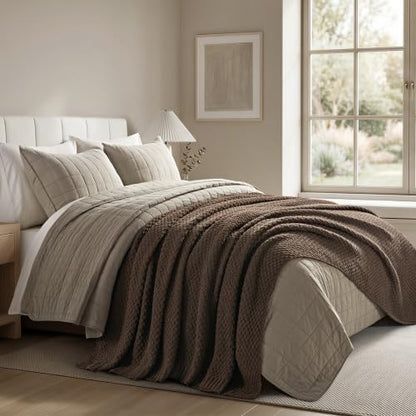 EVERGRACEHOME Chunky Chenille Knit Throw Blanket, 90 x 90, Cocoa Brown