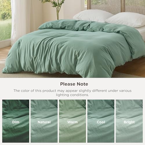 Bedsure Prewashed Duvet Cover Only, Cotton-Like Feel, Sage Green, Queen