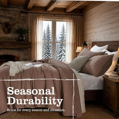DOWN HOME Cali King Quilt Bedding Set with Shams, Vintage Washed Quilted Blanket Thin Comforter Lightweight Bedspread Coverlet Bed Cover, Brushed Microfiber Stitching, Washed Terra, 111"x92"