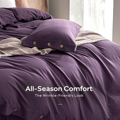 JELLYMONI 100% Washed Cotton Purple Duvet Cover Cal King, Linen-Like