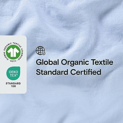 Sijo Stone Washed Organic French Linen Bed Sheet Set, GOTS Certified Organic, Best Cooling Linen Sheet Award by Sleep Foundation, 3 Piece - 2 Pillowcases and 1 Fitted Sheet (Sky, King)