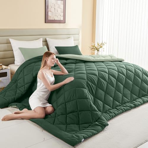 MIOTO 132x120 Alaskan King Comforter, Extra Large King Size Comforter Oversized, All Season Soft Lightweight Quilt Down Alternative Duvet Insert with 8 Corner Tabs, Emerald Green&Sage Green