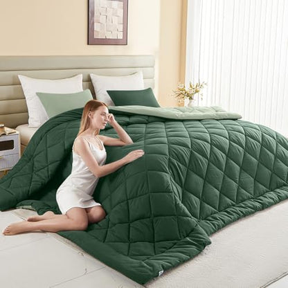 MIOTO 132x120 Alaskan King Comforter, Extra Large King Size Comforter Oversized, All Season Soft Lightweight Quilt Down Alternative Duvet Insert with 8 Corner Tabs, Emerald Green&Sage Green