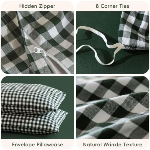 JIYUAN Oversized King Washed Cotton Duvet Cover Set,Classic Gingham