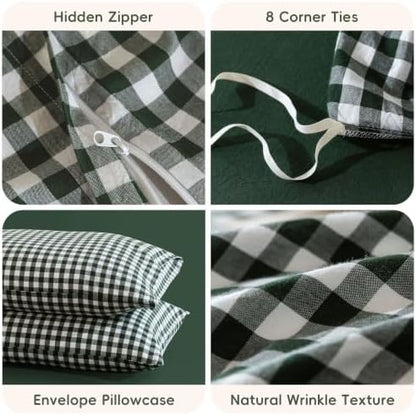 JIYUAN Oversized King Washed Cotton Duvet Cover Set,Classic Gingham