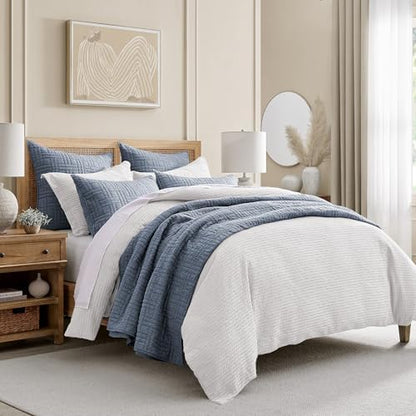 Levtex Home Cloud Waffle Full/Queen Comforter Set (90x94in) with 2 Pillow Shams (26x20in) - Solid Waffle Cotton Texture - Bright White - Cotton Full/Queen Size Comforter Set - Soft, Pre-Washed