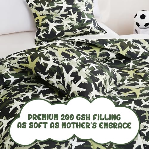 Yibeizi Airplane Comforter Set Boys Full Green Camouflage Bedding