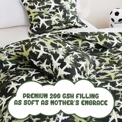 Yibeizi Airplane Comforter Set Boys Full Green Camouflage Bedding