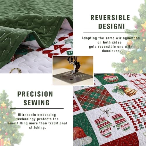 Mybedsoul Christmas Quilt Set King Size, Christmas Patchwork Bedding Set