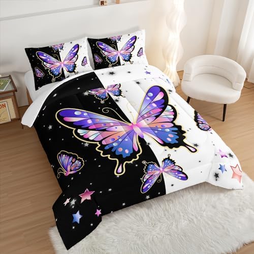 Butterfly King Comforter Set for Girls Kids with 2 Pillowcases.