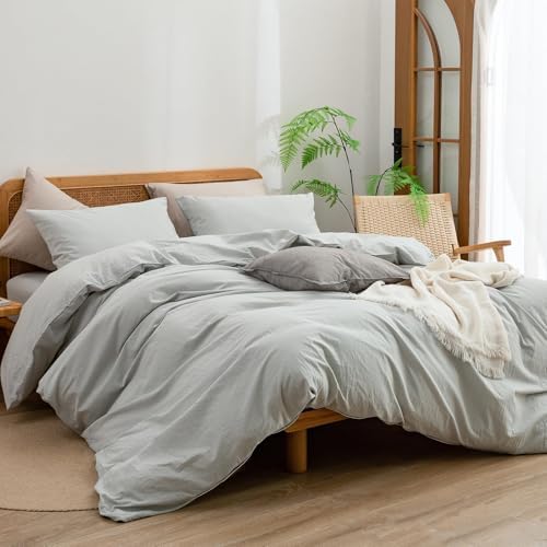 BESTOUCH Cotton Solid Duvet Cover Set Northern Droplet Grey Alaska King