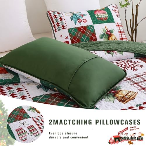 Mybedsoul Christmas Quilt Set King Size, Christmas Patchwork Bedding Set