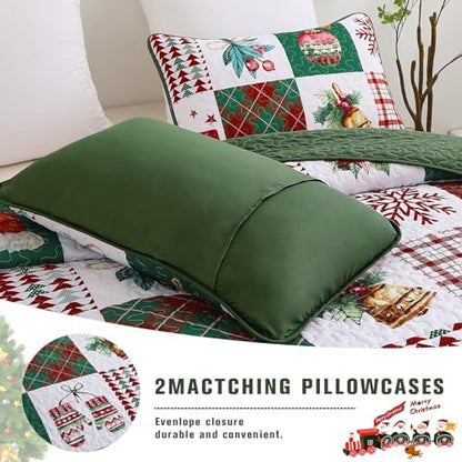 Mybedsoul Christmas Quilt Set King Size, Christmas Patchwork Bedding Set