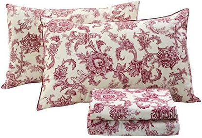FADFAY Red Floral Bedding Elegant Bed Sheets Set Luxury Bedding Collections 800 Thread Count 100% Egyptian Cotton Deep Pocket Fitted Sheet,4 Piece-King Size