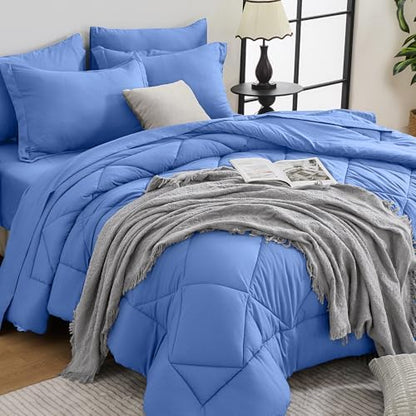 HEVUMYI 7-Piece Full Comforter Set, Royal Blue Bed in a Bag