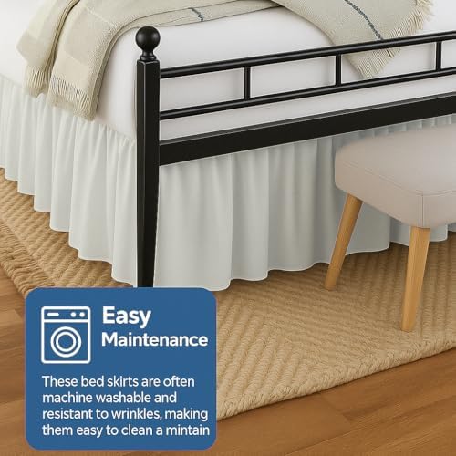 Ruffled Bed Skirt Split Corners with Platform, Tailored Fit Hotel Quality Wrinkle Free Ultra-Soft Microfiber Dust Ruffle, Upto 10 Inch Drop, Cal King, Ivory