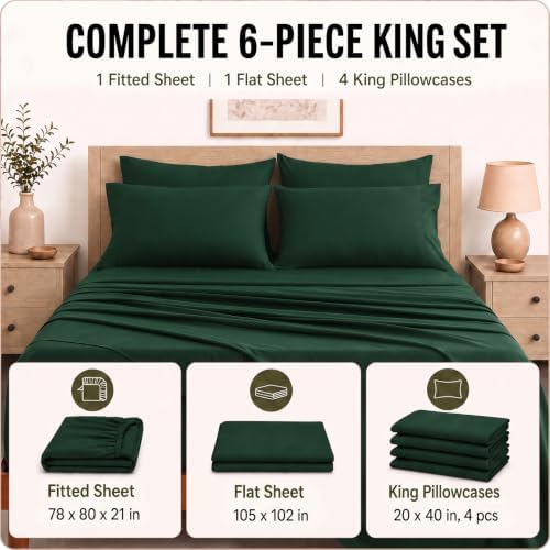 CozyLux King Size Sheets Set 6-Piece, 21-Inch Deep Pocket, Soft Feel