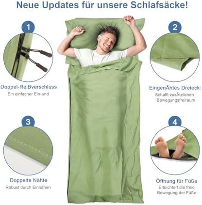 Sleeping Bag Liner, Updated Adult Sleep Sack & Travel Sheets with Foot Zipper, Lightweight and Portable Camping Sleeping Bag Liners - Ideal for Backpacking, Hostels and Camping