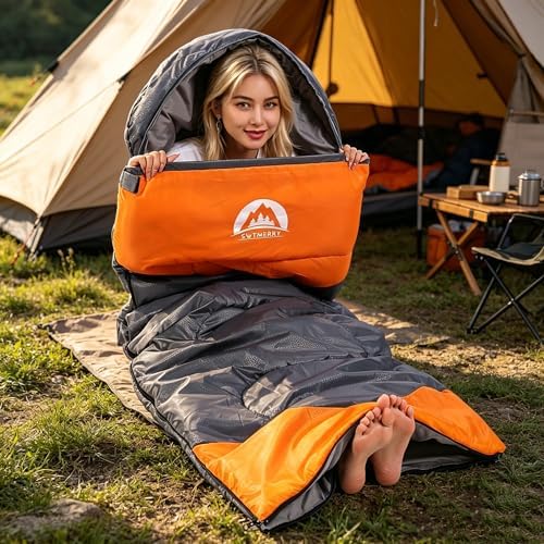 SWTMERRY Sleeping Bag 3 Seasons (Summer, Spring, Fall) Warm & Cool Weather - Lightweight,Waterproof Indoor & Outdoor Use for Kids, Teens & Adults for Hiking and Camping