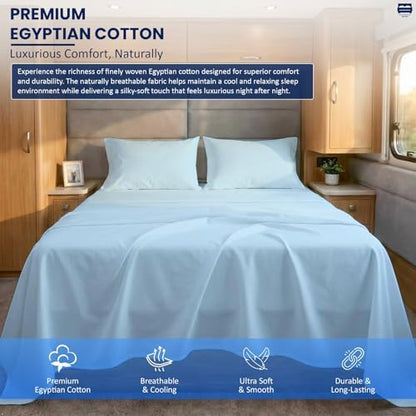 Cottingon 4 Piece Queen Sheets Fits 16" Deep, Egyptian Cotton, Light Blue