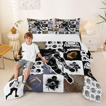 Erosebridal Football Sports Kids Comforter Set | Geometric Patchwork Bedding King,Rugby Down Comforter 3D Ball Game Duvet Set for Bedroom