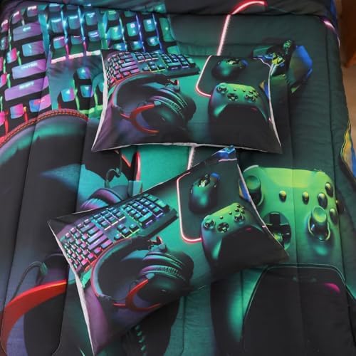 Gamer Comforter Sets for Teen Boys,Gaming Bedding Sets Queen,Video Game Bedspread,Game Gamepad Bed Set,Controller Bedding Gamer Home Decor 3 Piece