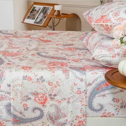 FADFAY Premium Cotton Percale King Sheet Set, Vintage Pink Paisley Floral